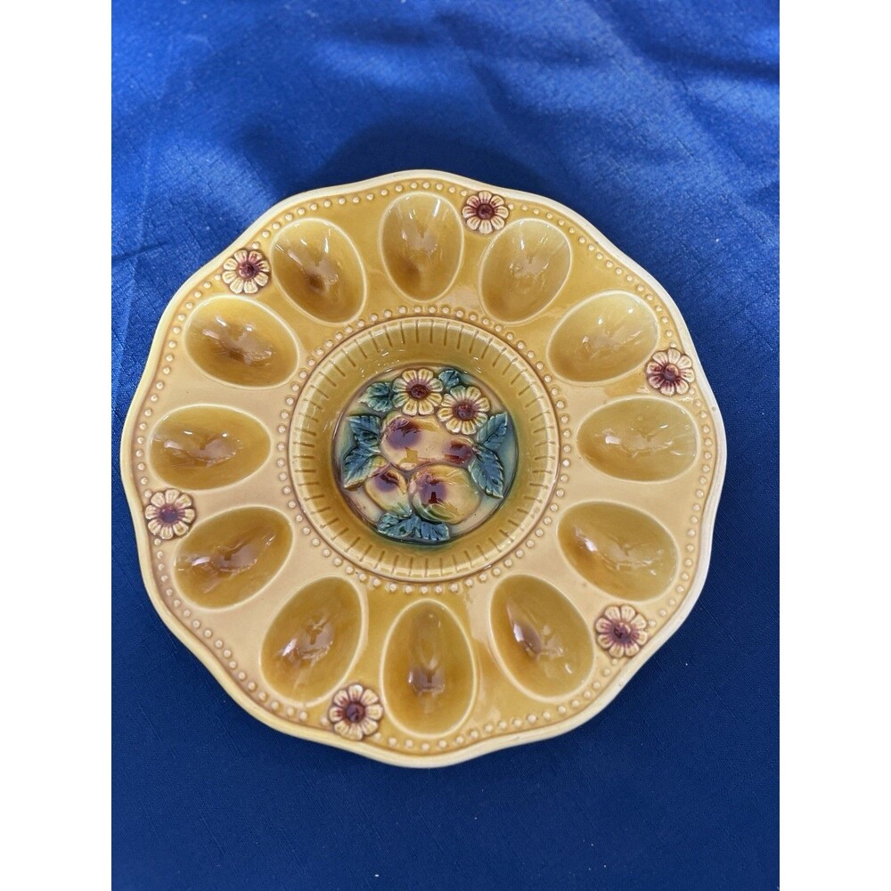 Vintage Antique Yellow Pear Deviled Egg Plate Japan